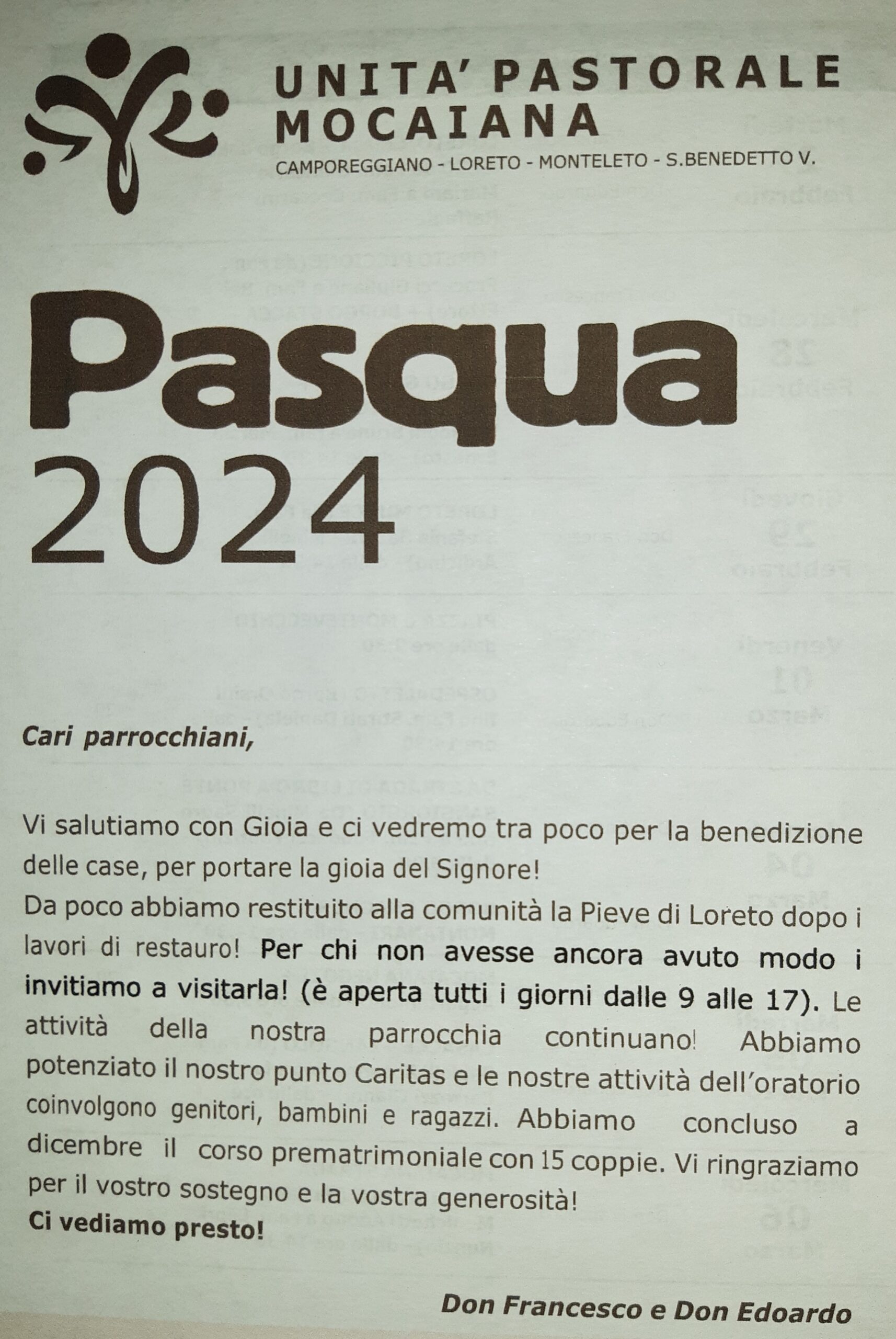 You are currently viewing Pasqua 2024 – Benedizioni delle Famiglie